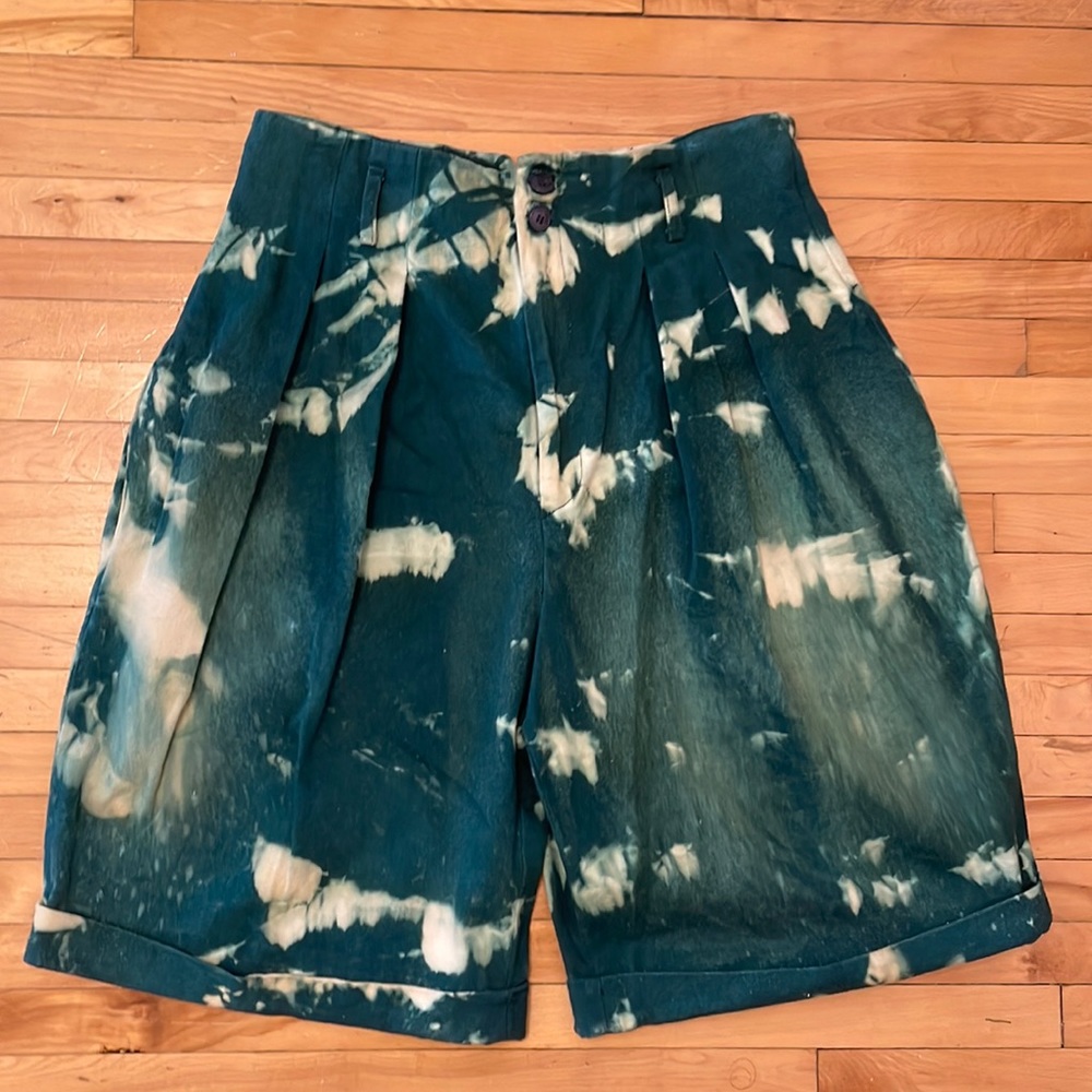 Vtg 90s Tiedye Custom Paperbag Denim Shorts Green